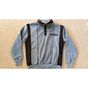 VTG Classics by Palmland Mens Blue Black Long Sleeve Polo Shirt Textured L